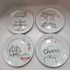ST. Nicholas Square "Eat, Drink & Be Marry" Snack Plates Holiday 6.5" Set of 4